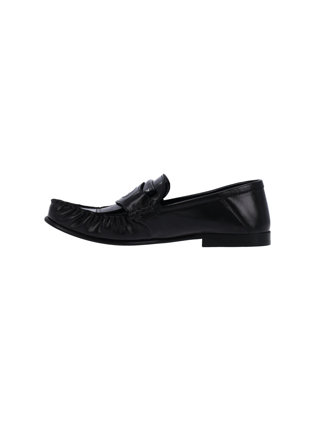 Black Polished Leather Moccasin Flats