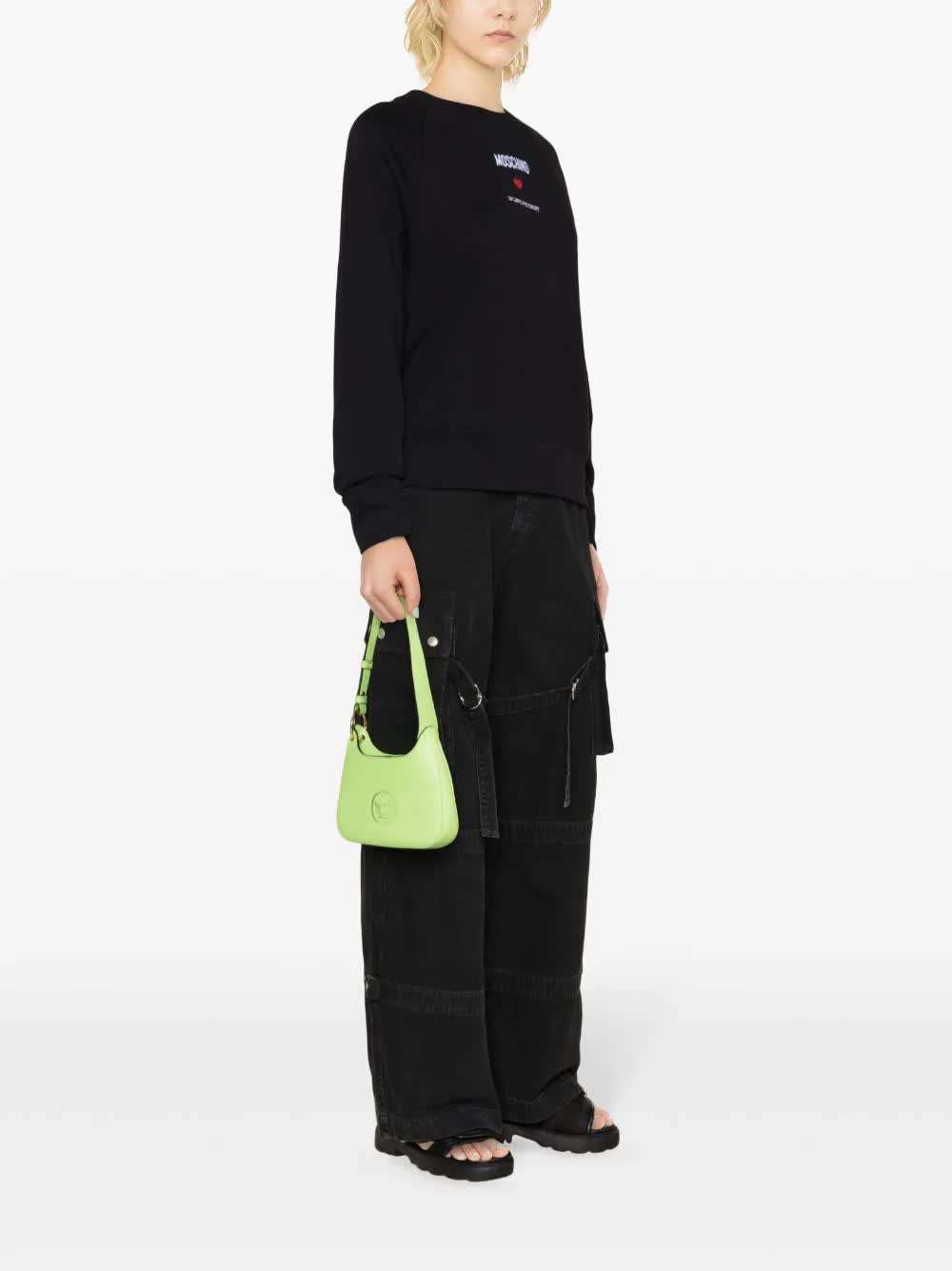 Black Relaxed Fit Cropped Cotton Logo Sweatshirt