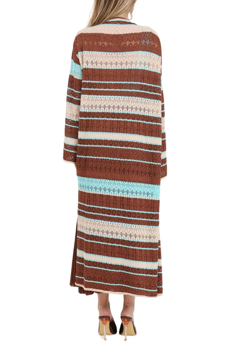 Viscose/Polyester Cardigan - Brown/Beige