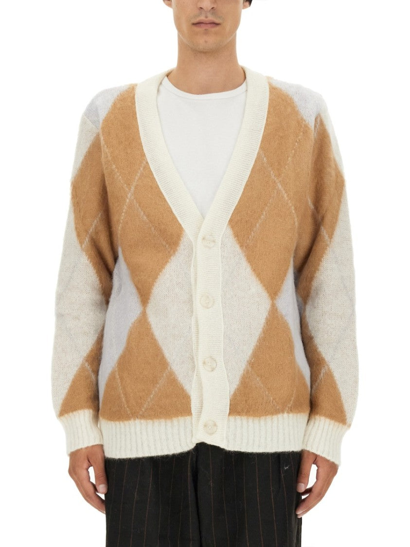 V-Neck Cardigan With Argyle Pattern