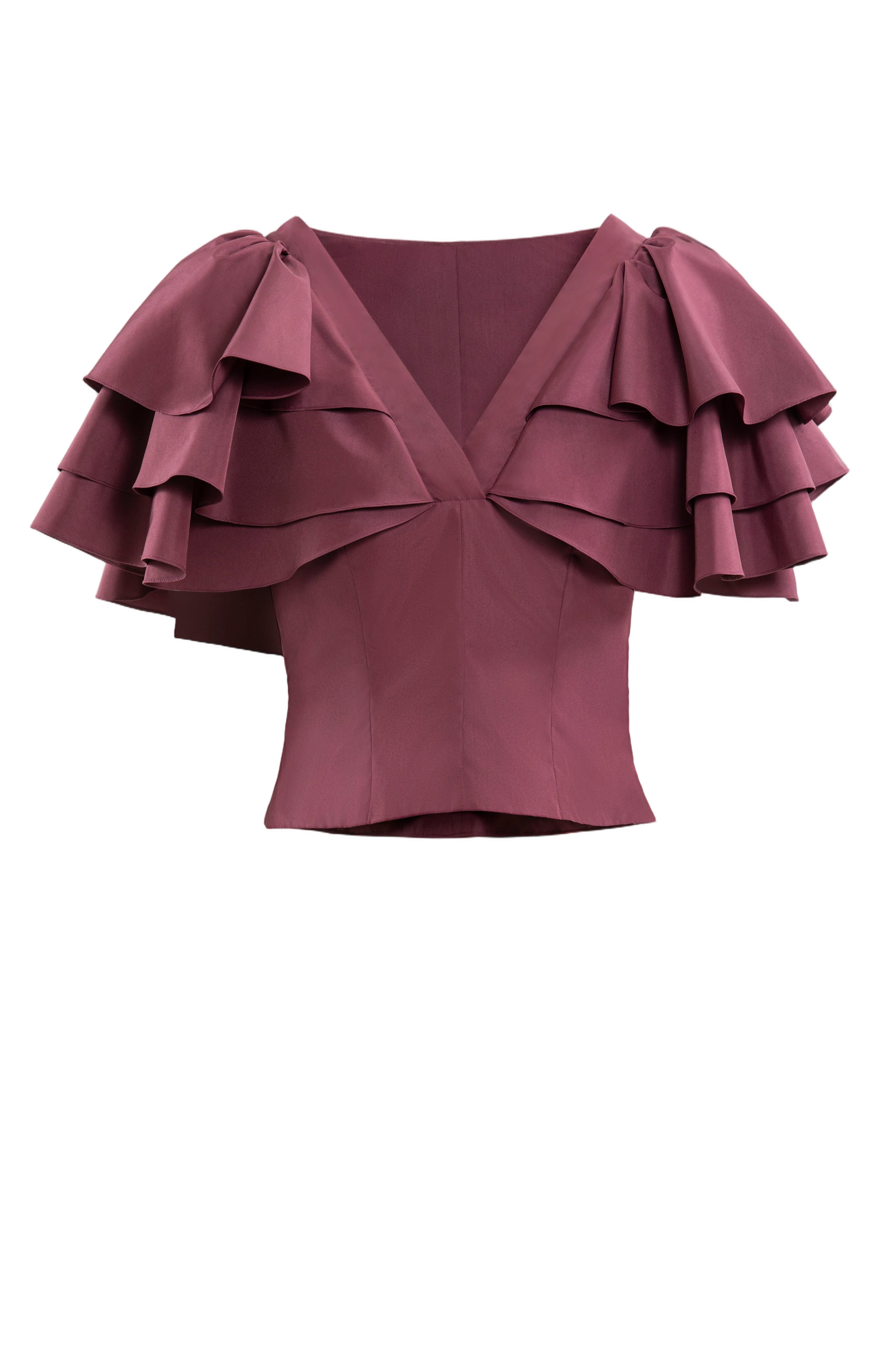 Ruffled Taffeta Top with Satin Wide-Legged Pants