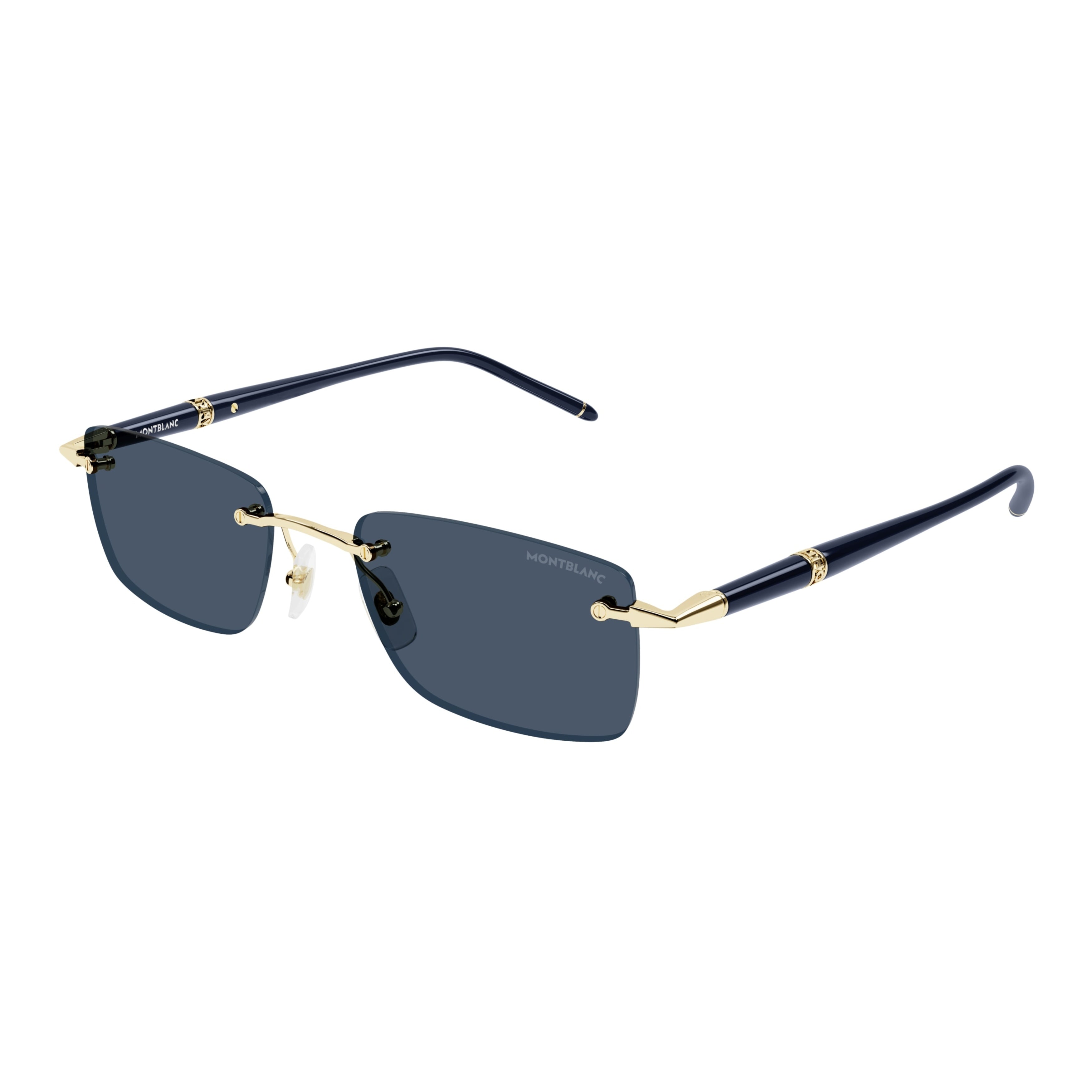 Rimless Rectangular Sunglasses with Gold Accents