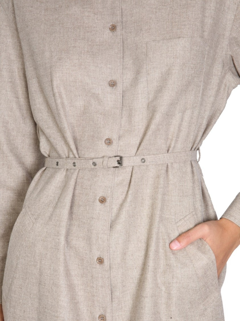 Classic Collar Midi Shirt Dress
