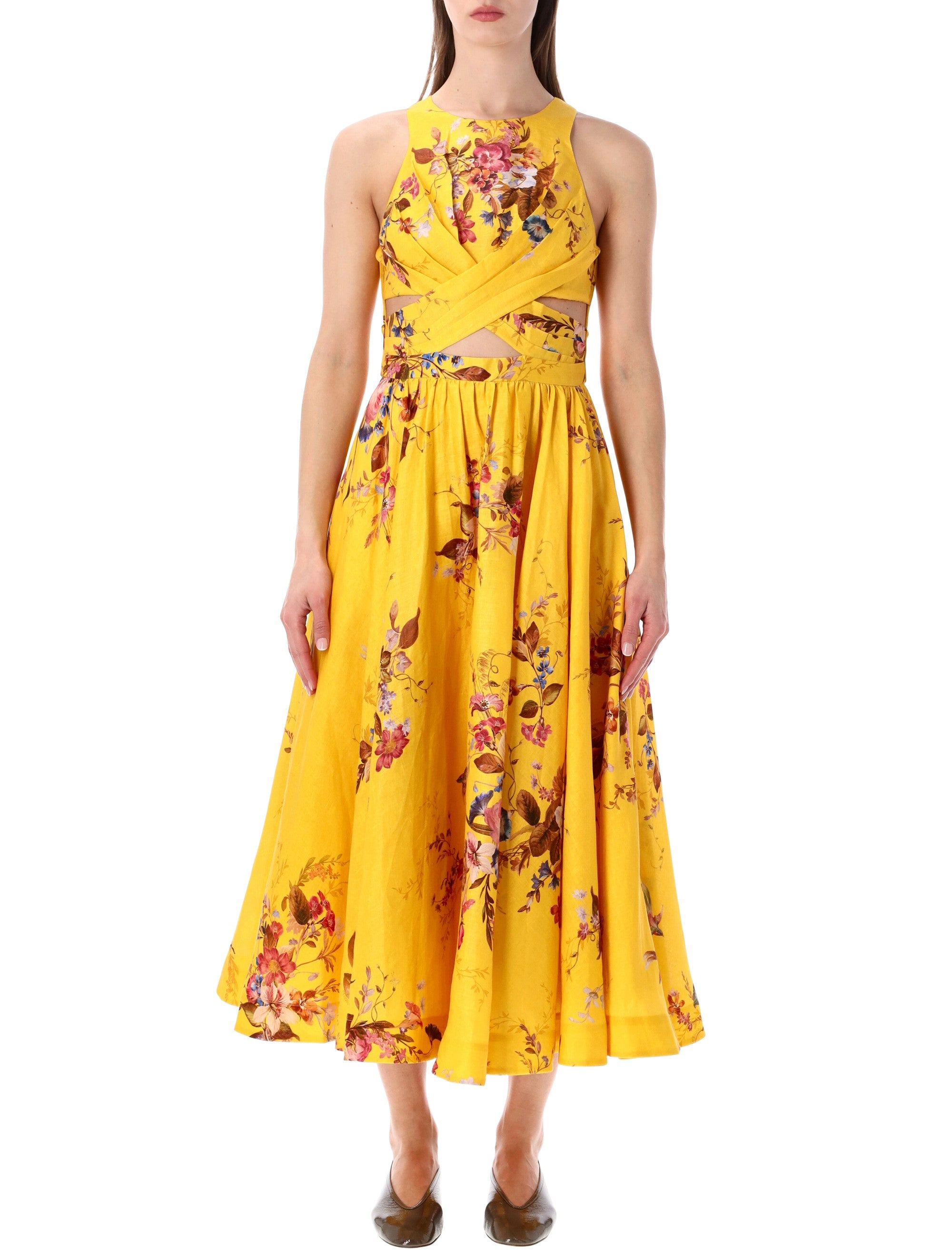 Patience Mustard Floral Midi Dress