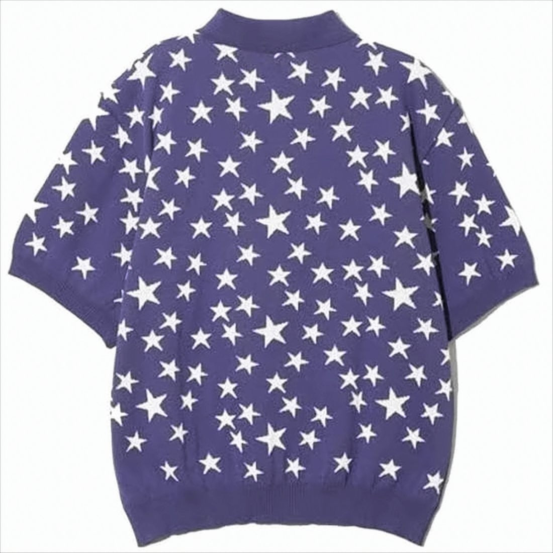 Short-Sleeved Polo Shirt With Star Pattern And Classic Collar