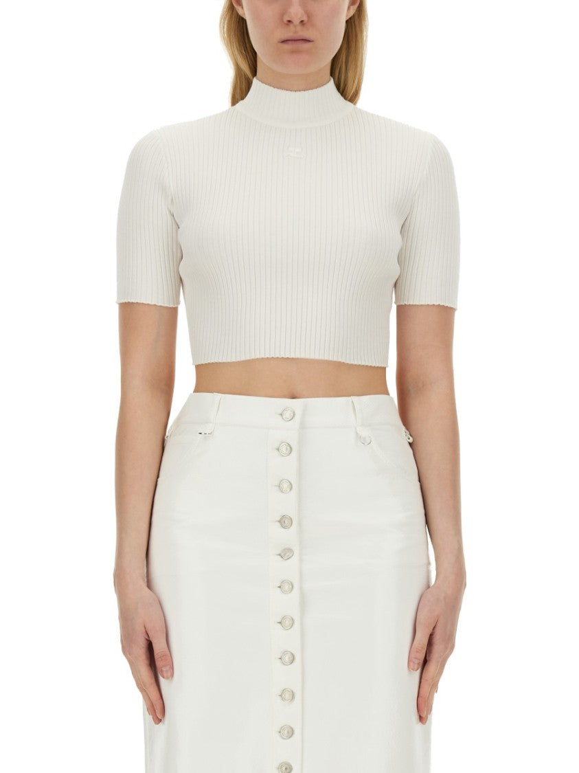 Ribbed Fitted White Crop Top