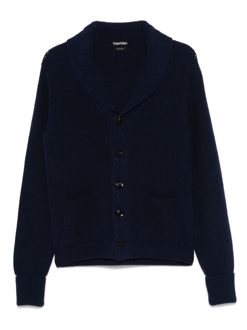 Navy Blue Cashmere Cardigan With Shawl Collar