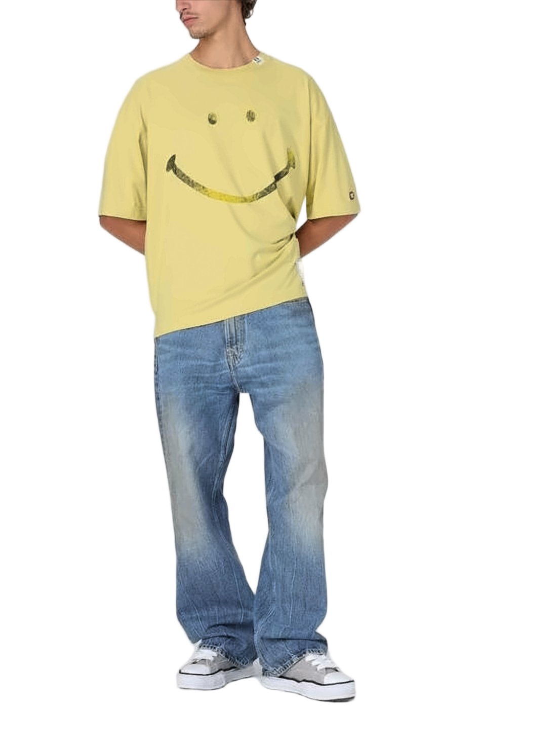 Loose-Fitting Cotton T-Shirt with Faded Smiley Graphic