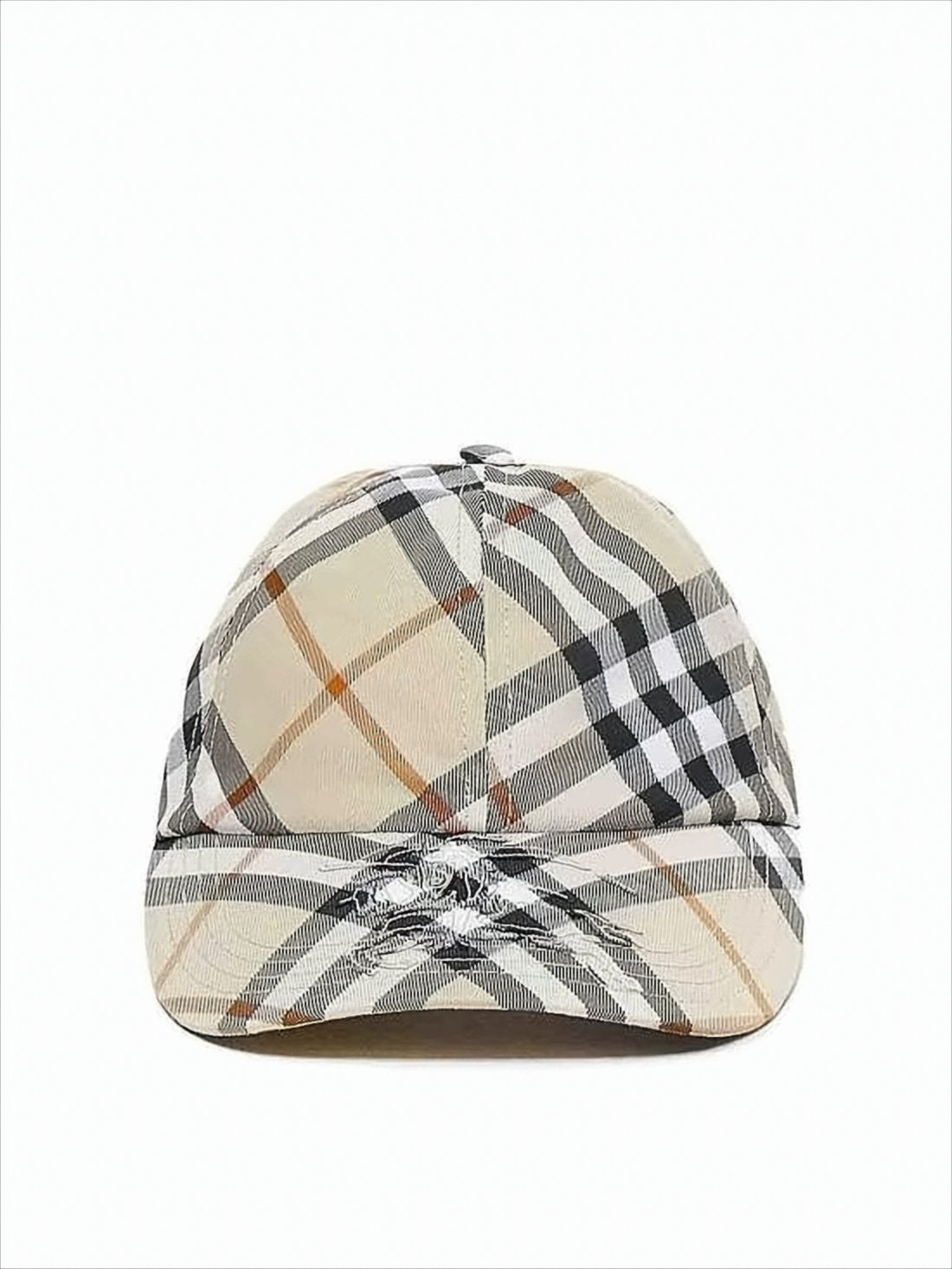 Beige Plaid Baseball Cap with Curved Brim