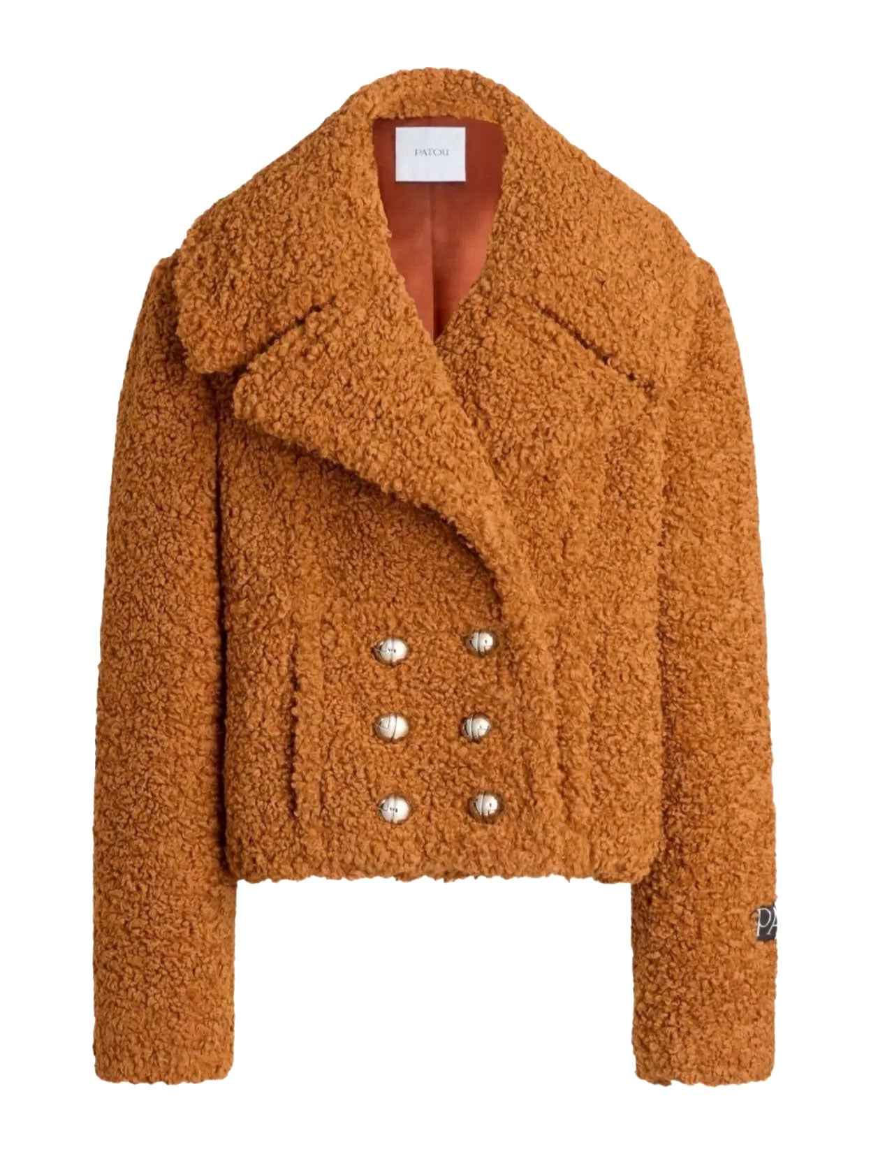 Pumpkin Spice Double-Breasted Short Coat With Textured Fabric