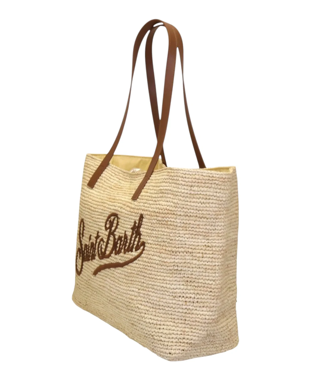 Woven Tote Bag with Leather Handles