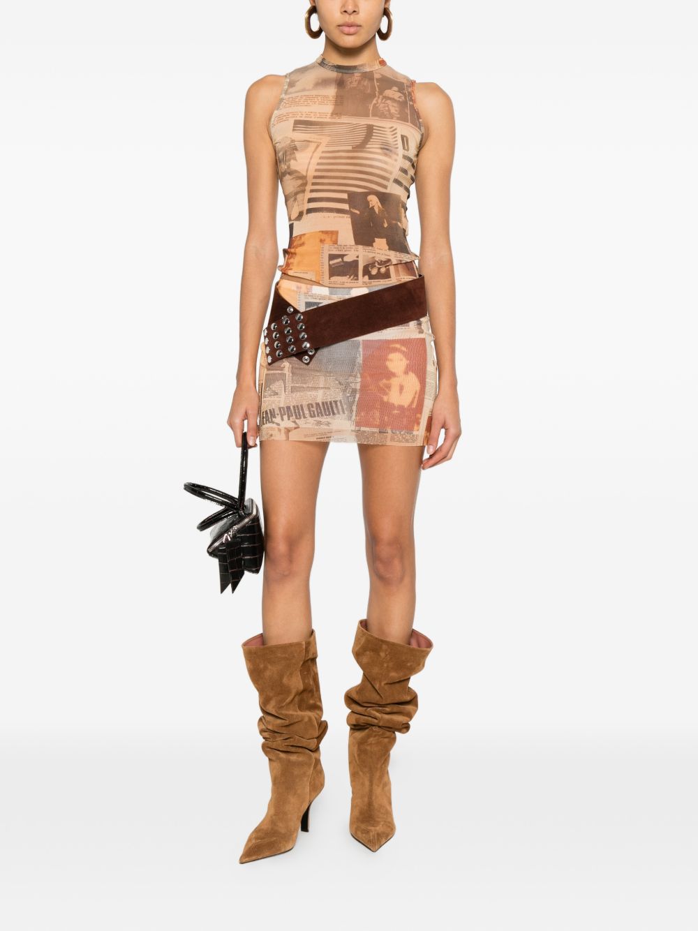 Collage-Print Silk And Nylon Sleeveless Top