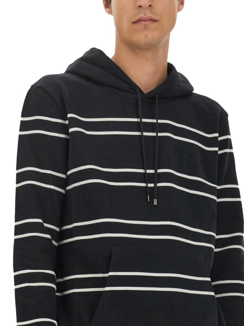 Horizontal Stripe Black Hoodie With Relaxed Fit