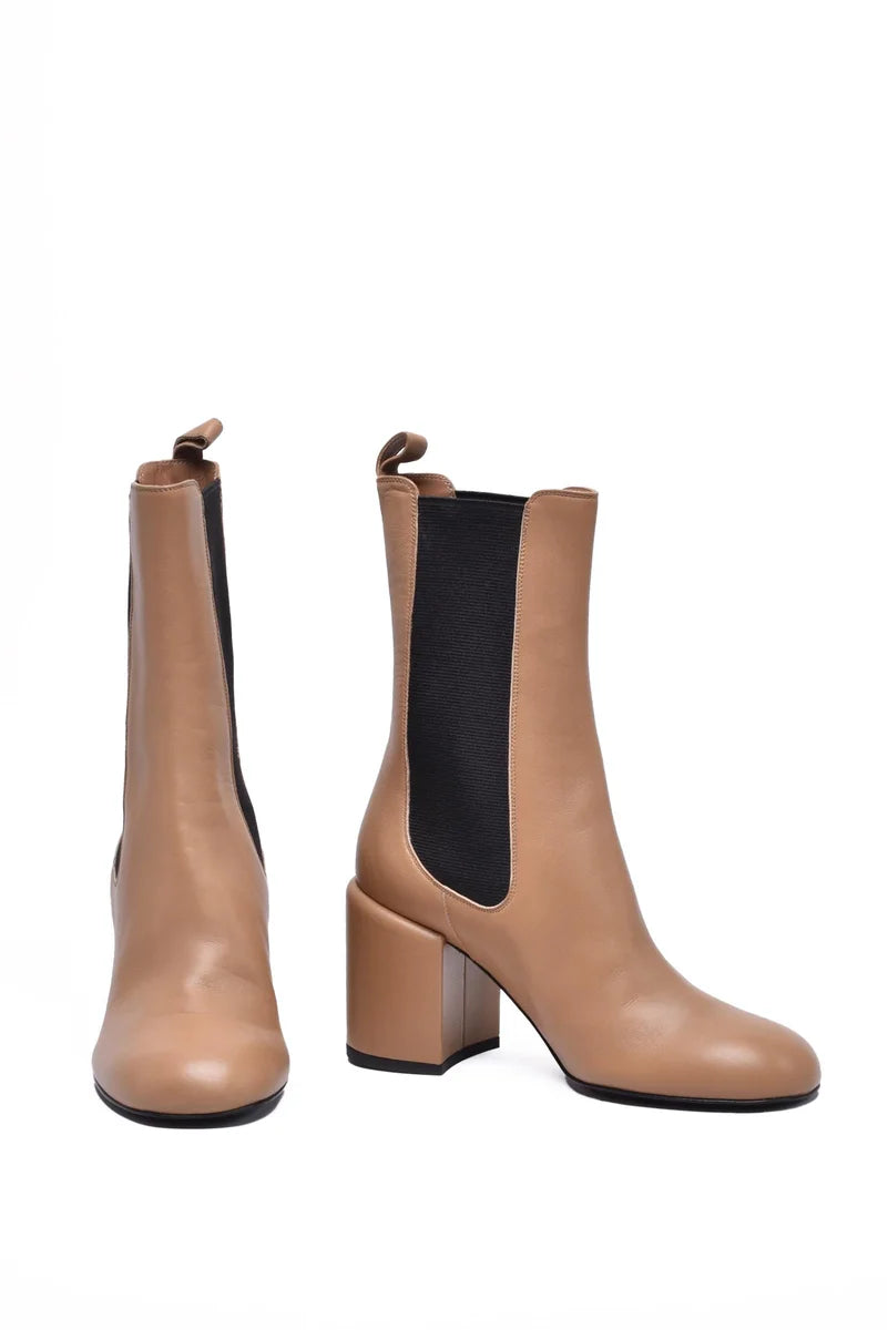 Beige Leather Ankle Boots