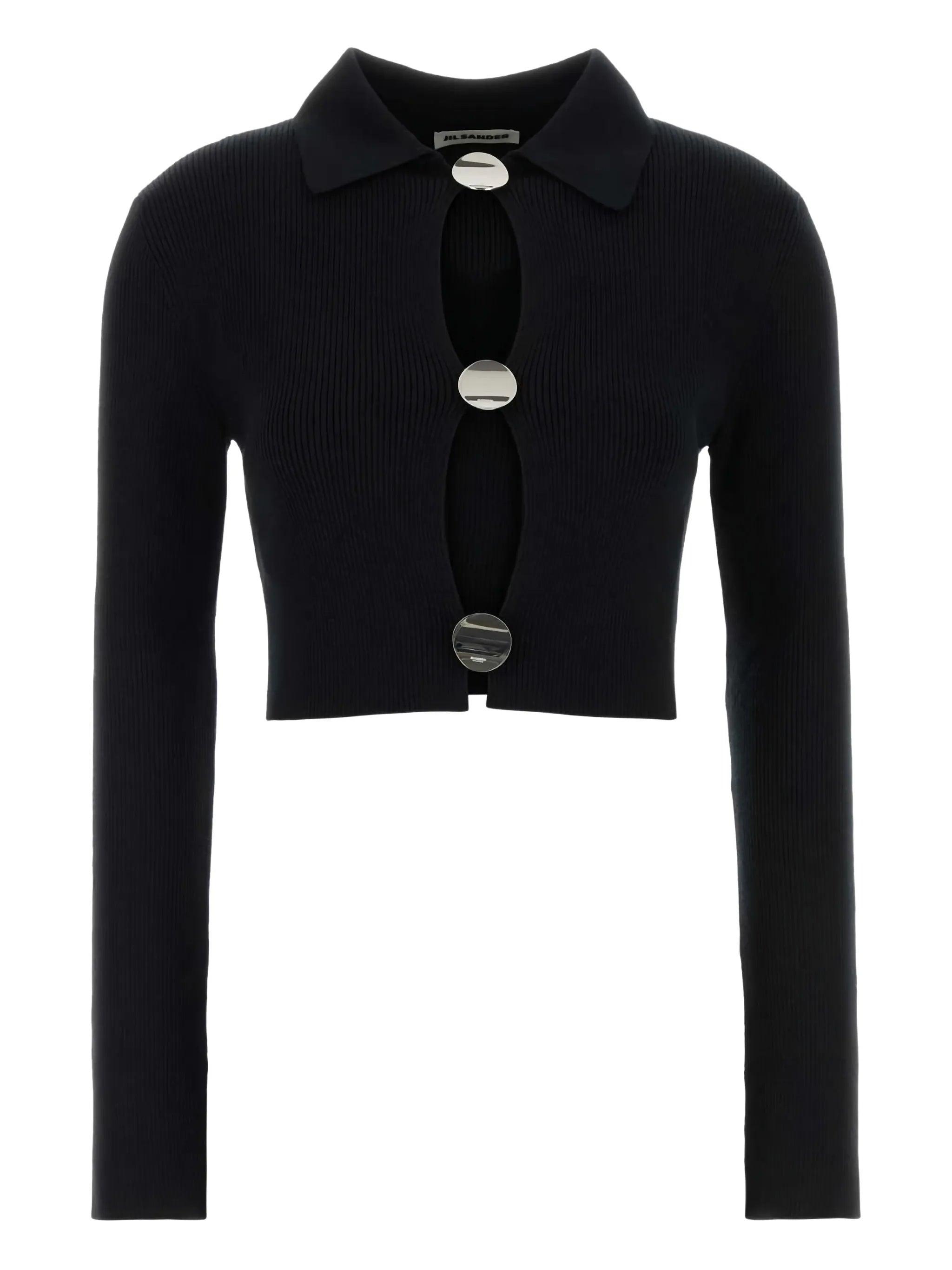 Black Cropped Ribbed Knit Cardigan