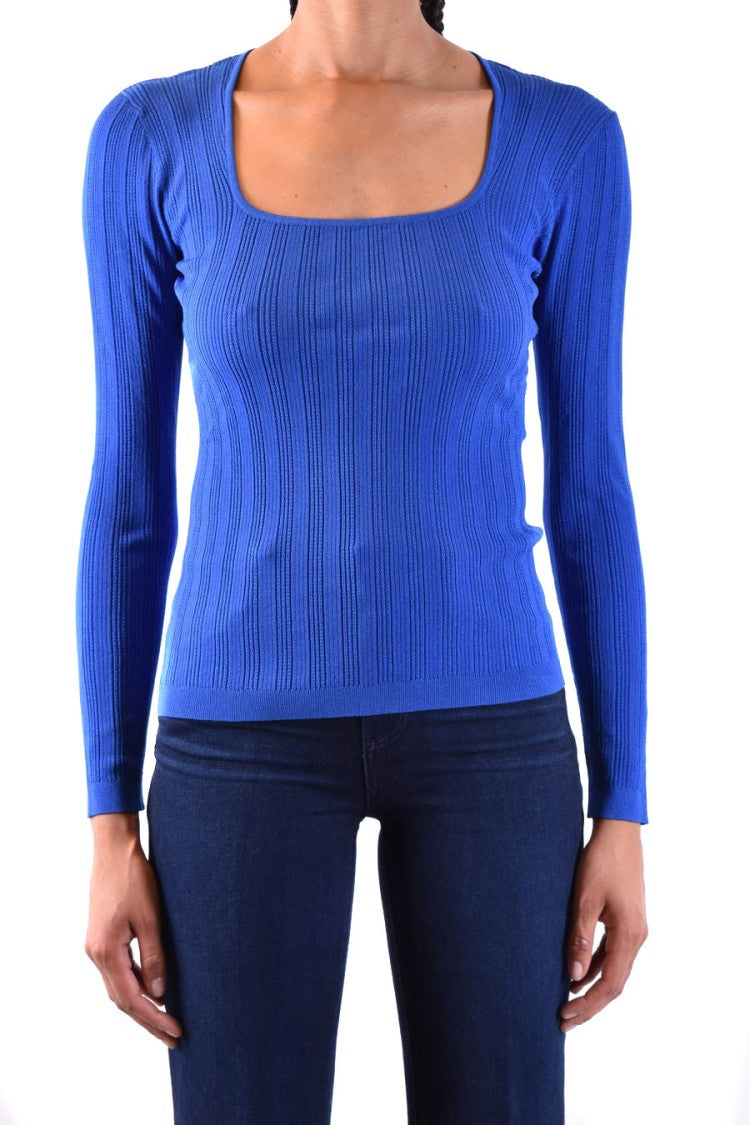 Ribbed Fitted Long-Sleeved Top With Square Neckline