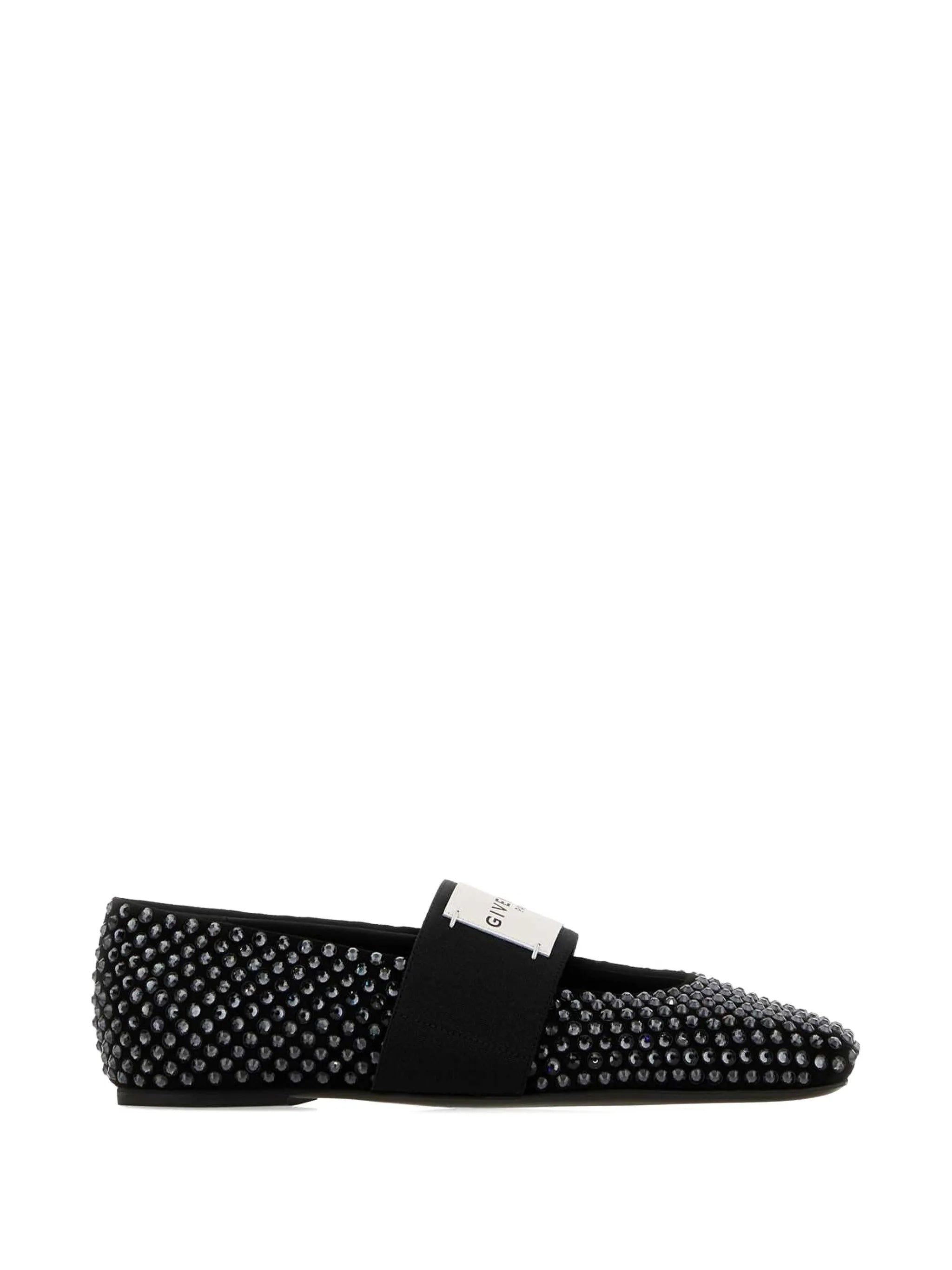 Ballerina Pointed-Toe Black Studded Flat Shoes