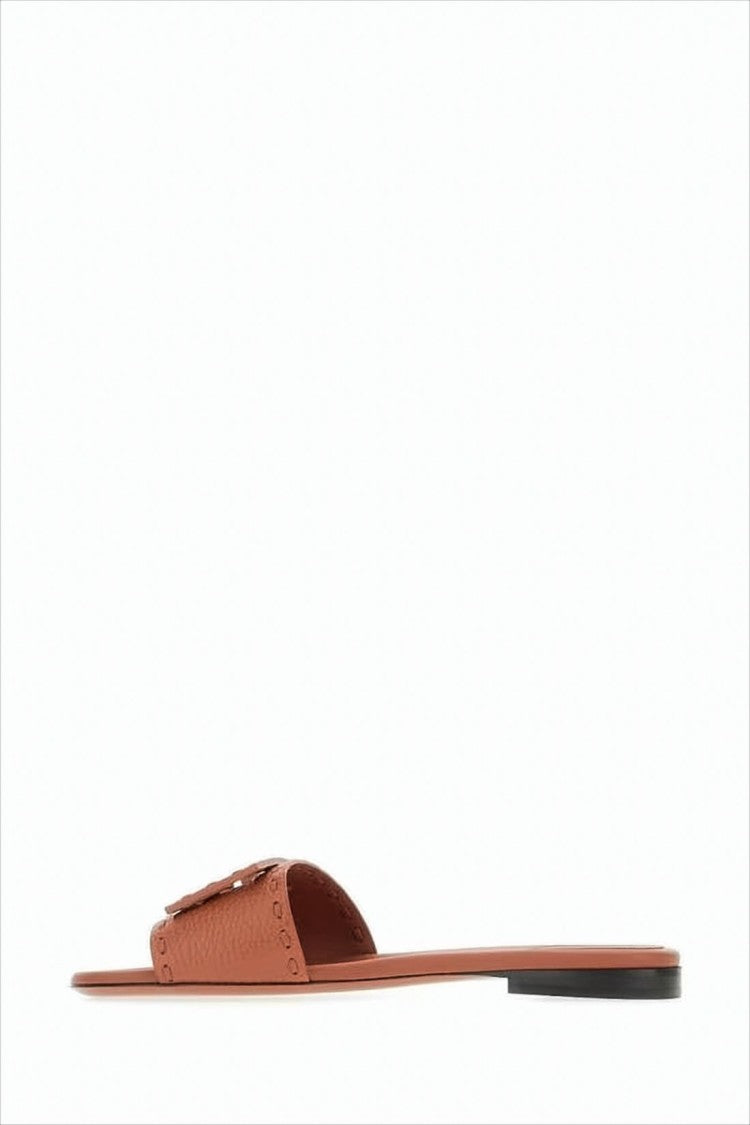 Textured Calf Leather Mule With Cut-Out Logo Buckle