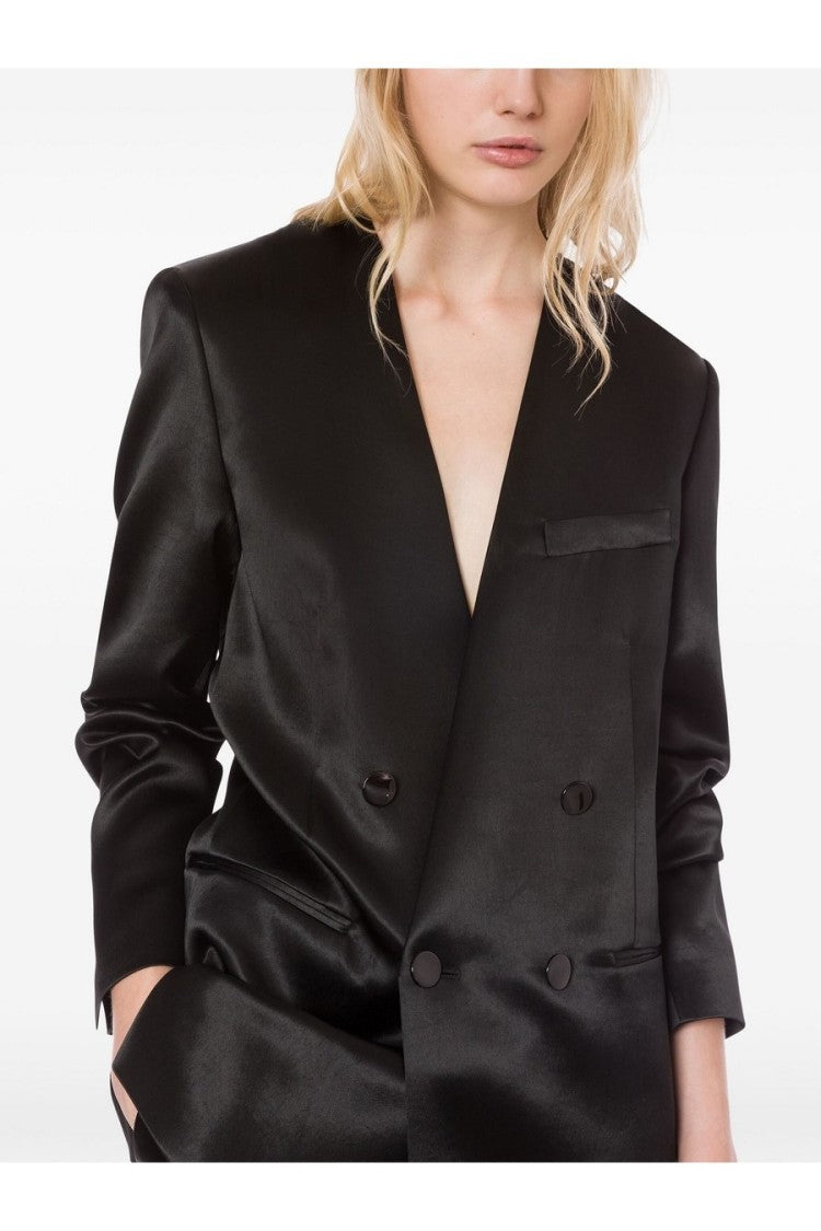 Double-Breasted Blazer With Structured Shoulders And Sheen