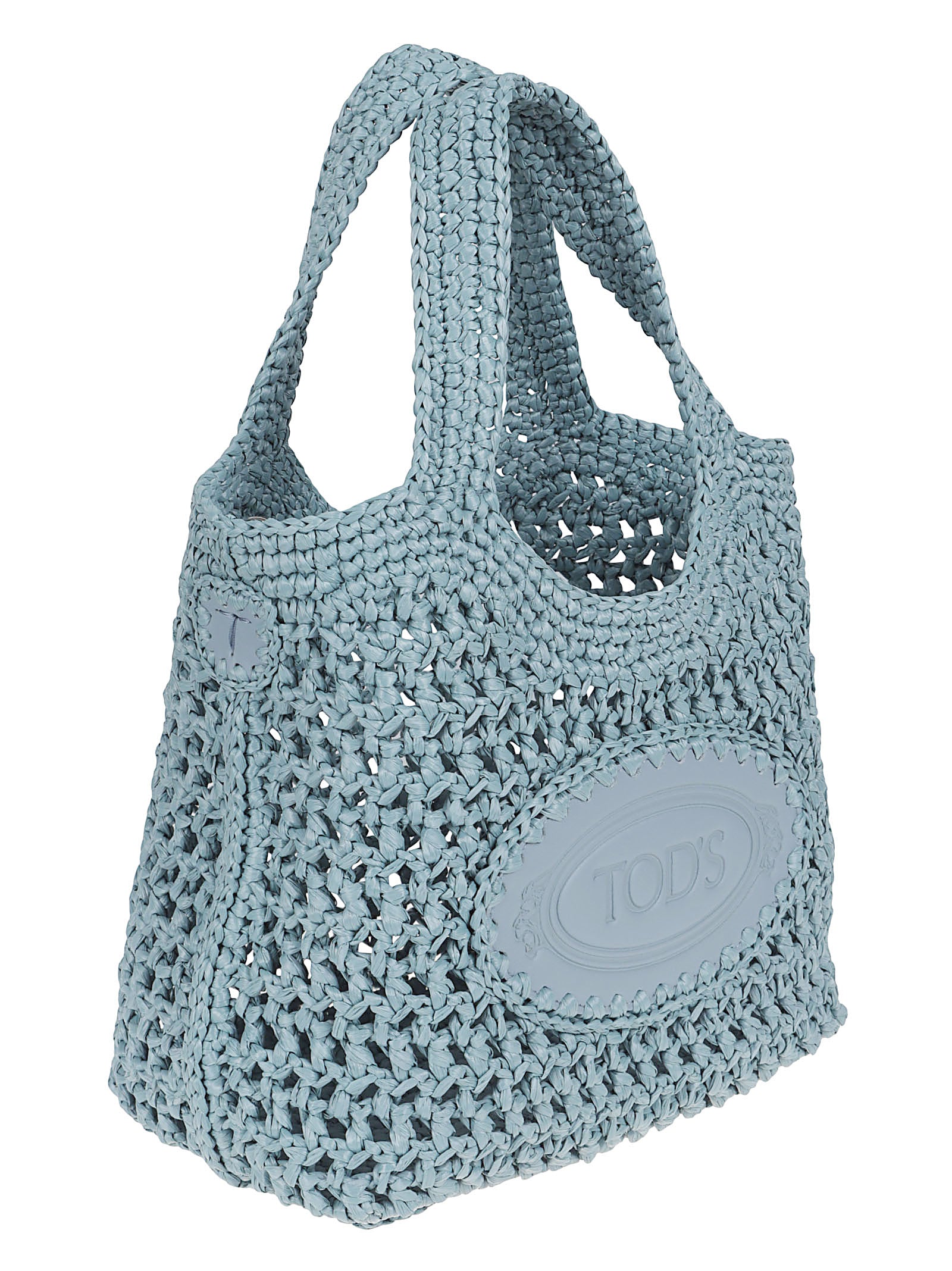 Hand-Crocheted Raffia Shopping Bag with Leather Details