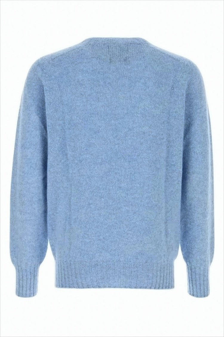 Light Blue Relaxed Fit Wool Sweater With Classic Crew Neck