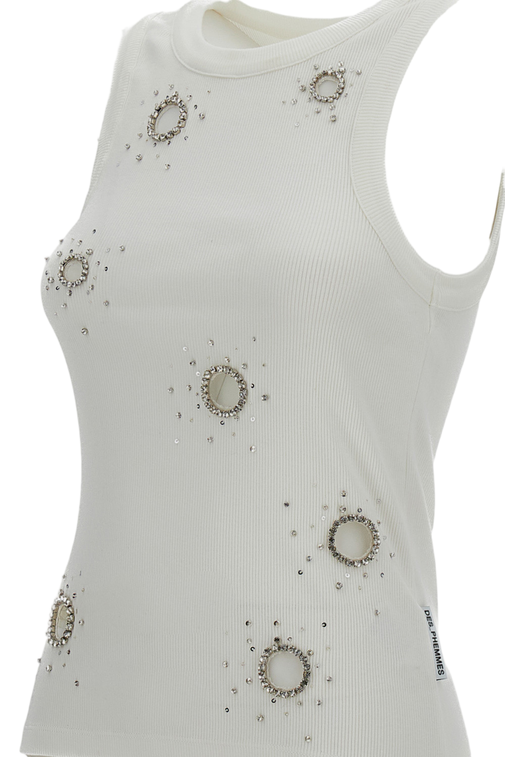 Fitted Tank Top with Crystal Application Detail