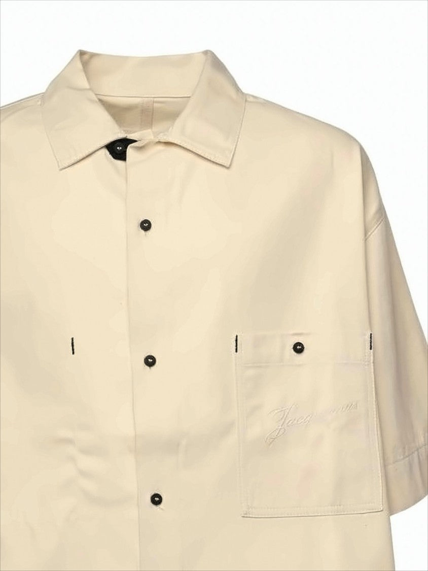 Boxy Fit Short-Sleeve Shirt With Classic Collar And Chest Pocket