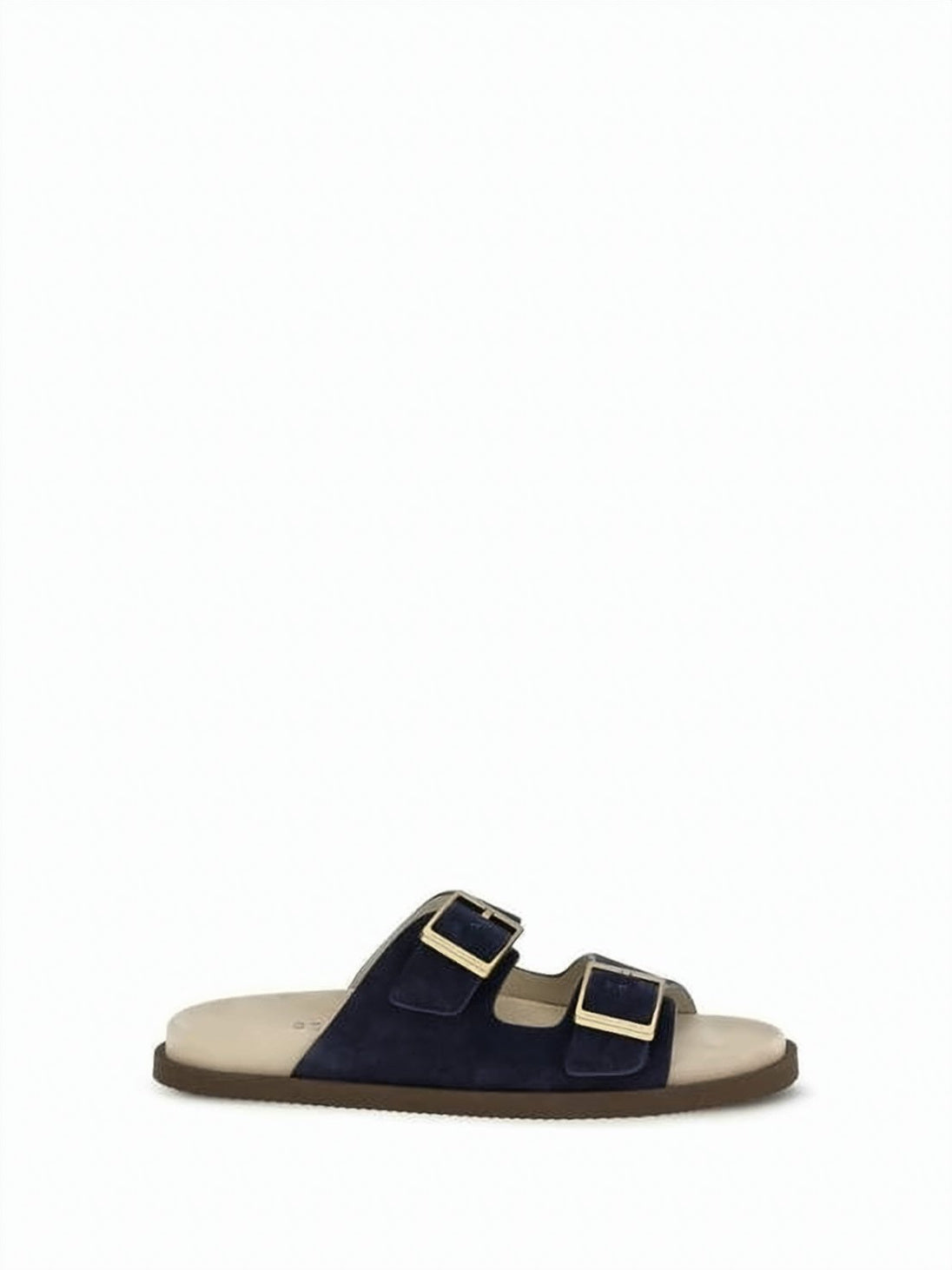 Suede Sandal with Metallic Buckles