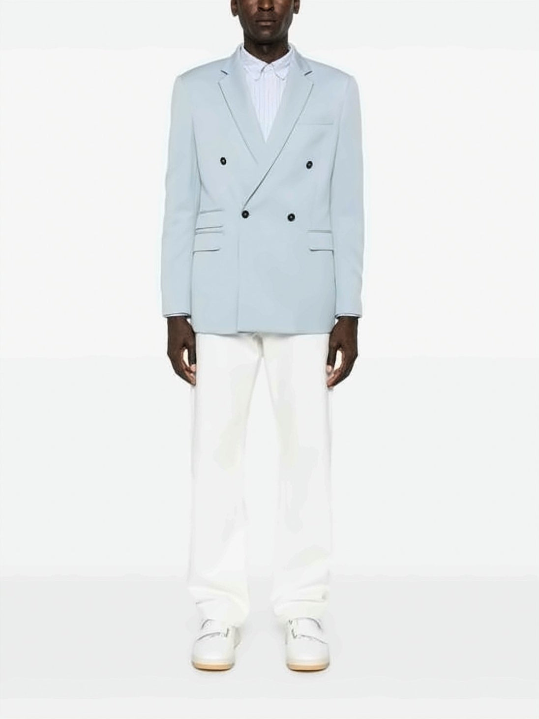 Long-Sleeve Button-Up Shirt with Vertical Stripes and Embroidered Logo