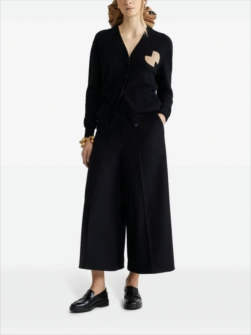 Relaxed Black V-Neck Cardigan with Contrasting Chest Patch