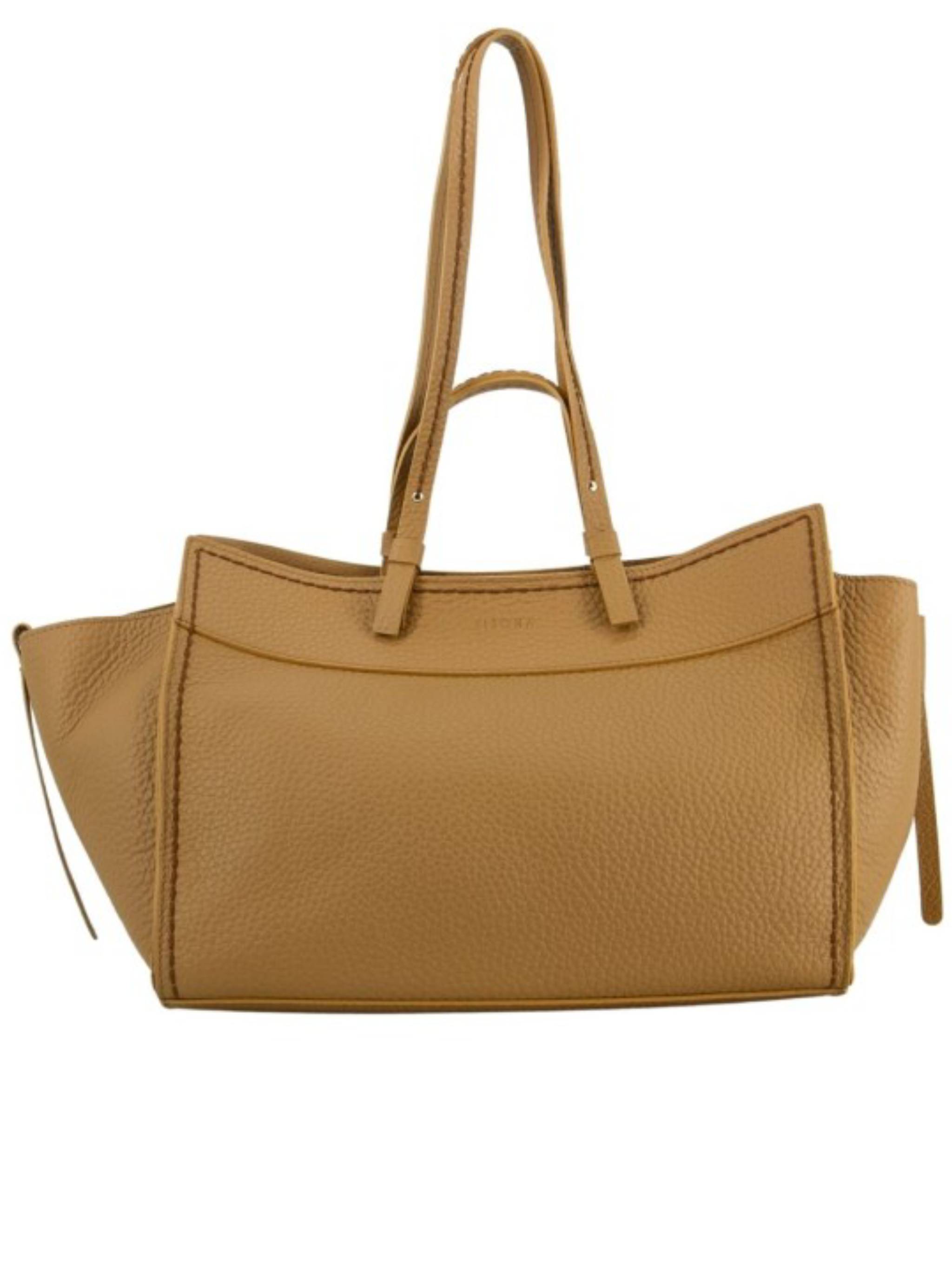 Brown Queen Structured Pebbled Leather Handbag