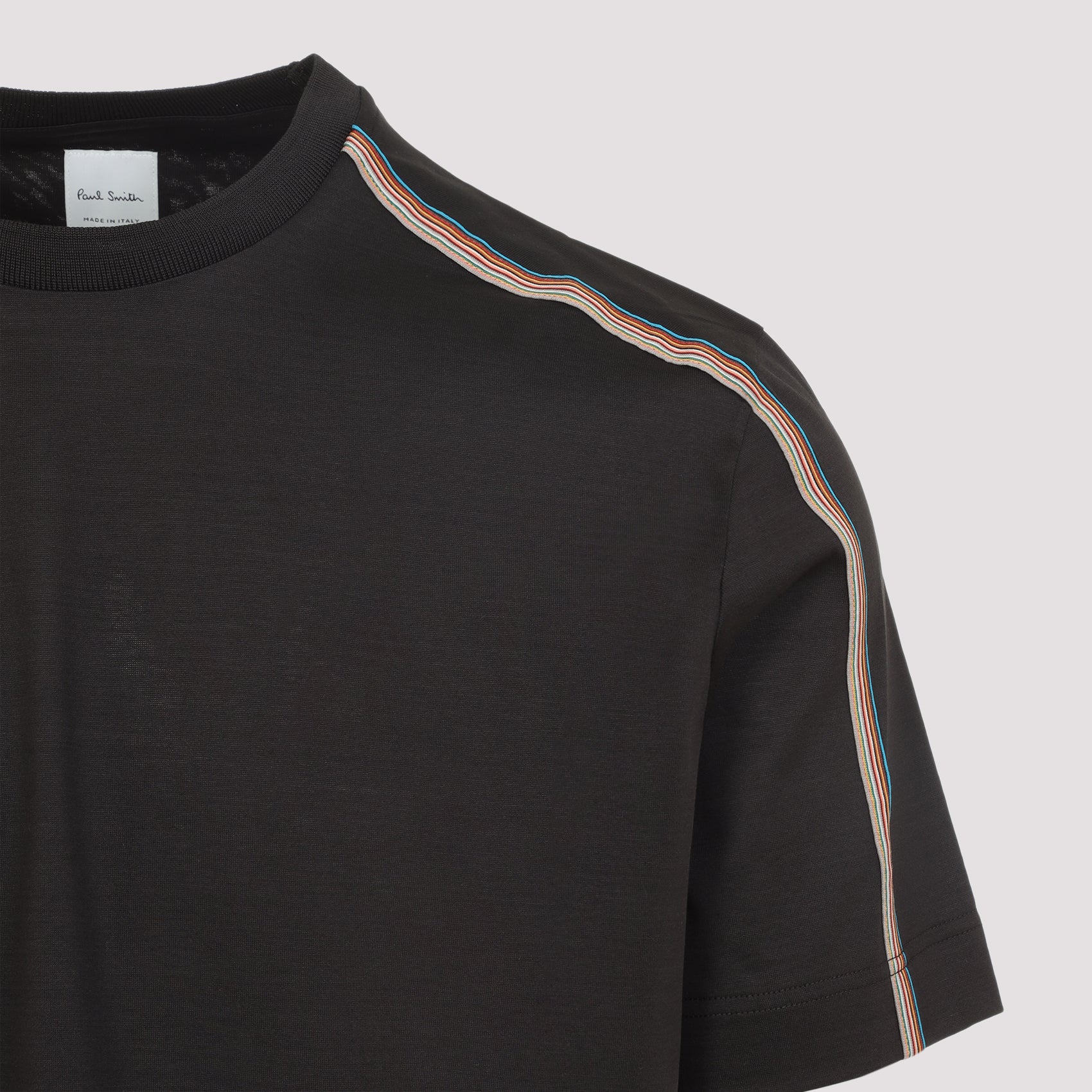Classic Fit Black T-Shirt With Multicolored Striped Detailing
