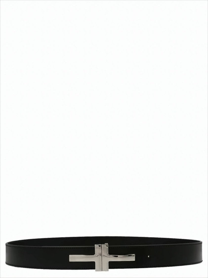 Black Calf Leather Belt with Distinctive Silver-tone Buckle