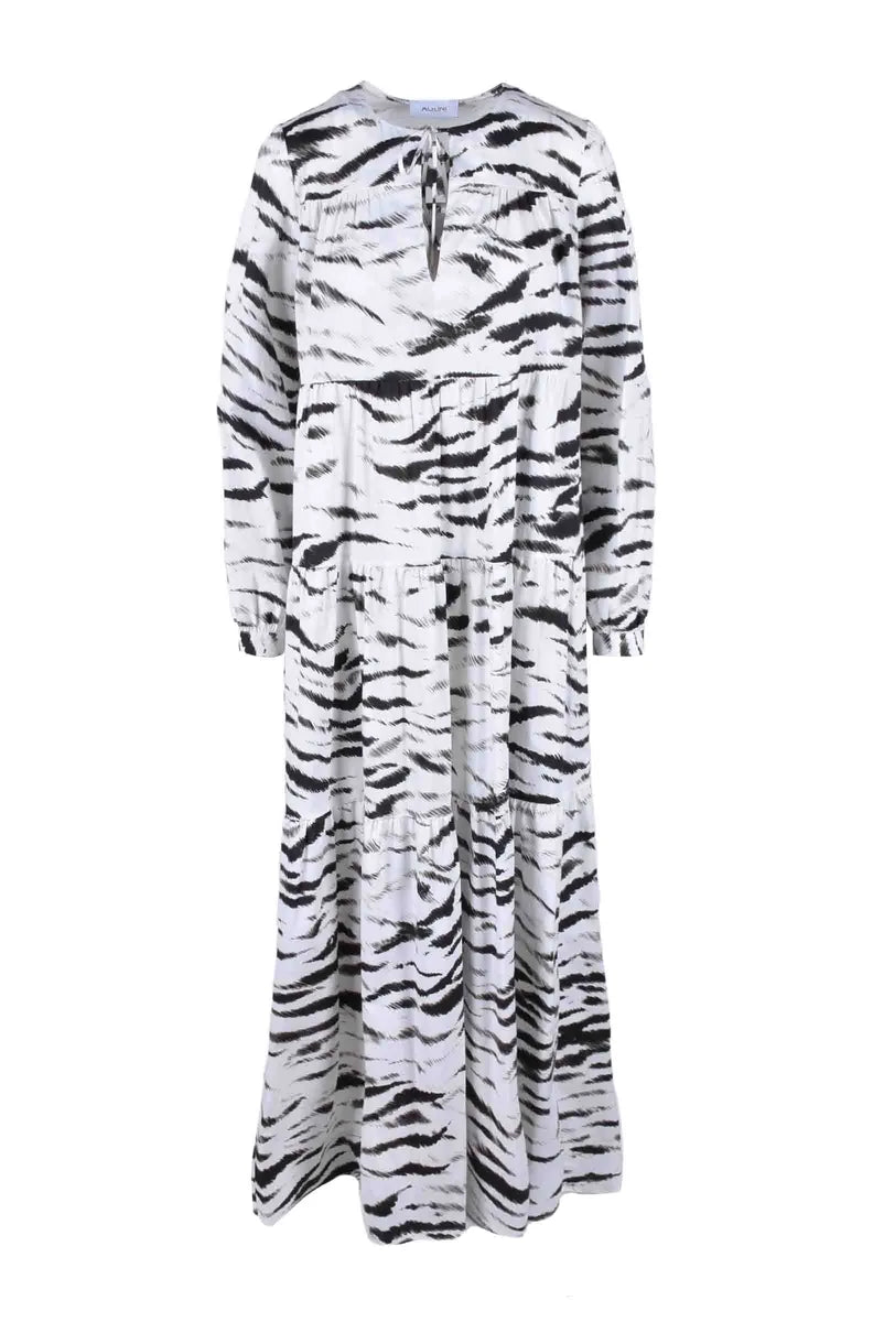Long Dress with Tie - White/Black