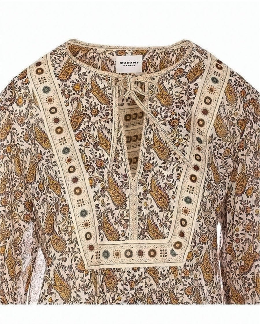 Floral-Printed Cotton Blouse with Embroidered Detailing