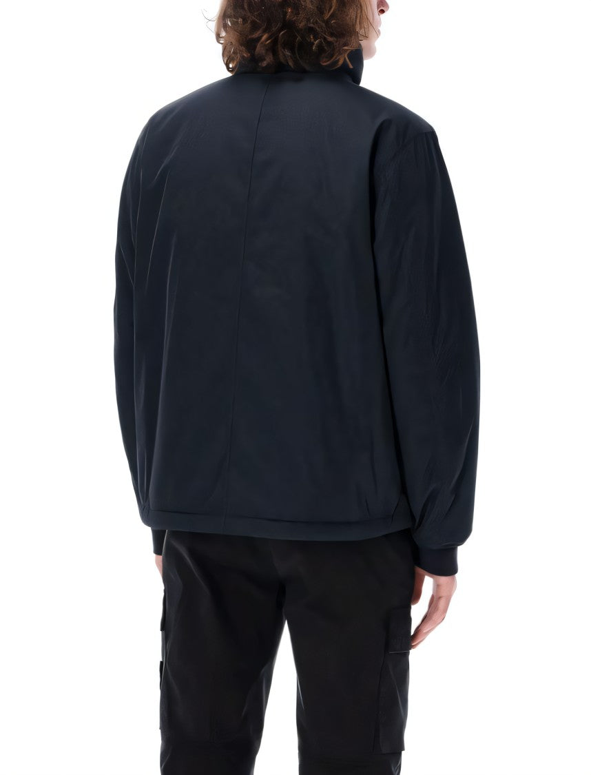 Black Stone Island Jacket With High Collar And Logo Patch