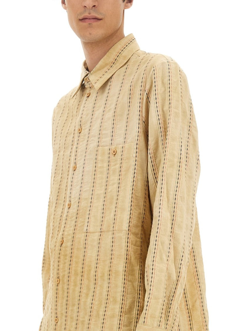 Oversized Striped Cotton Shirt With Contrast Stitching