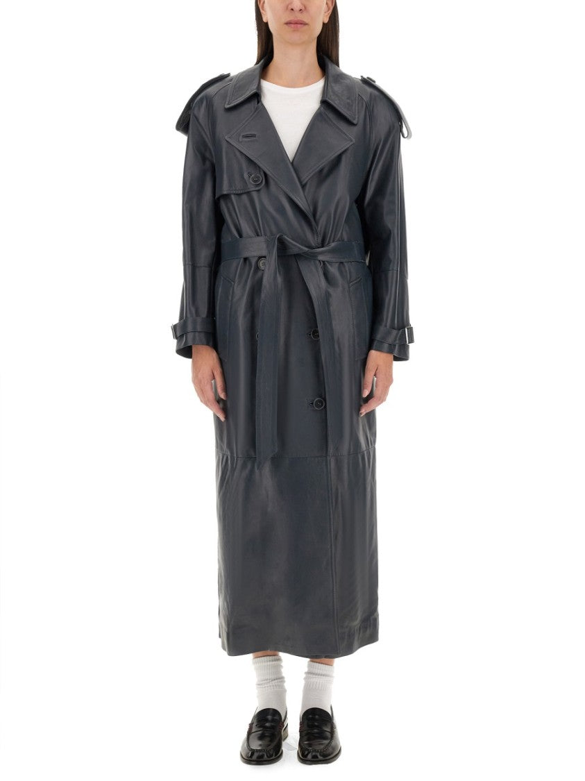 Double-Breasted Ovine Leather Trench Coat