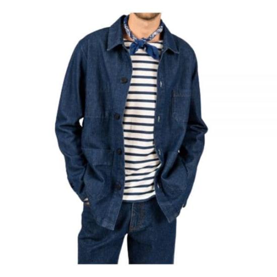 Indigo Blue Cotton Denim Jacket With Button-Up Front And Classic Collar