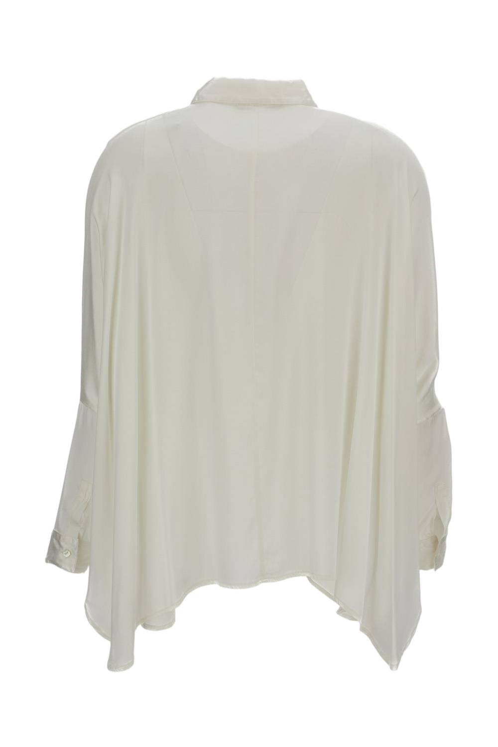 Flowy White Button-Down Shirt with Asymmetrical Hem