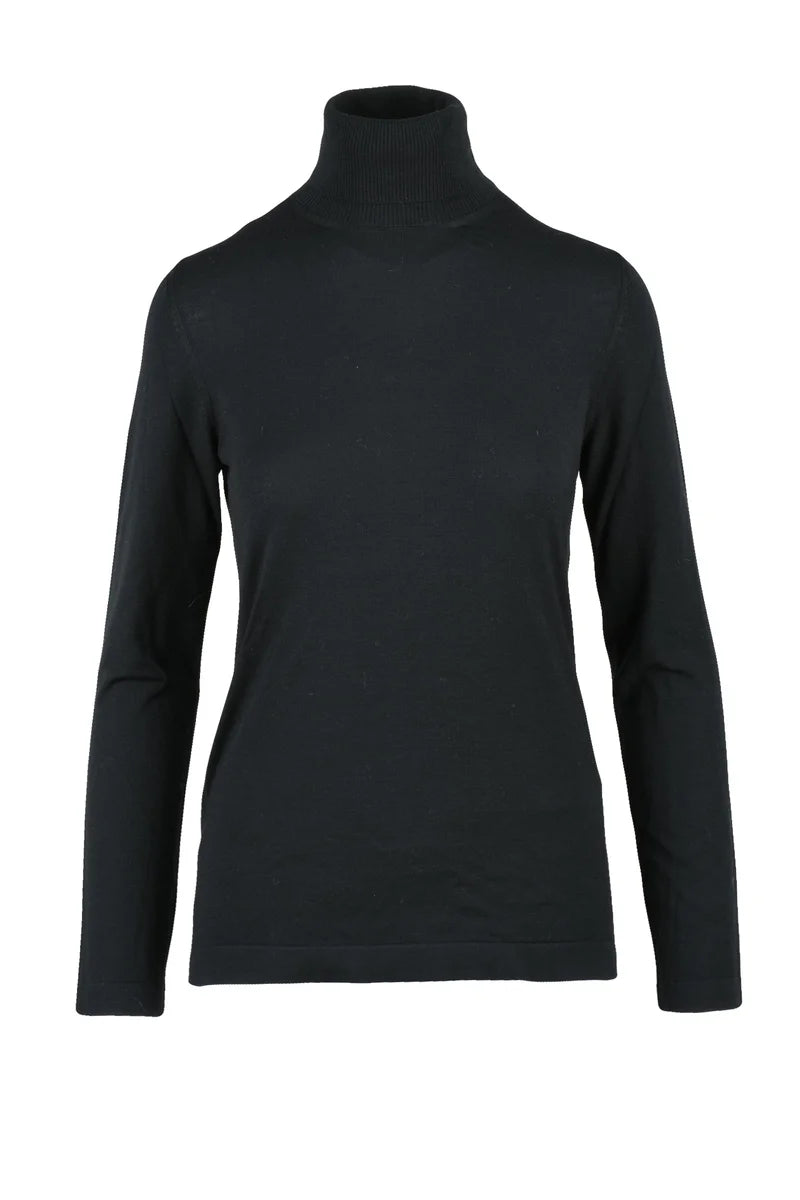 Fitted Black Turtleneck in Merino Wool