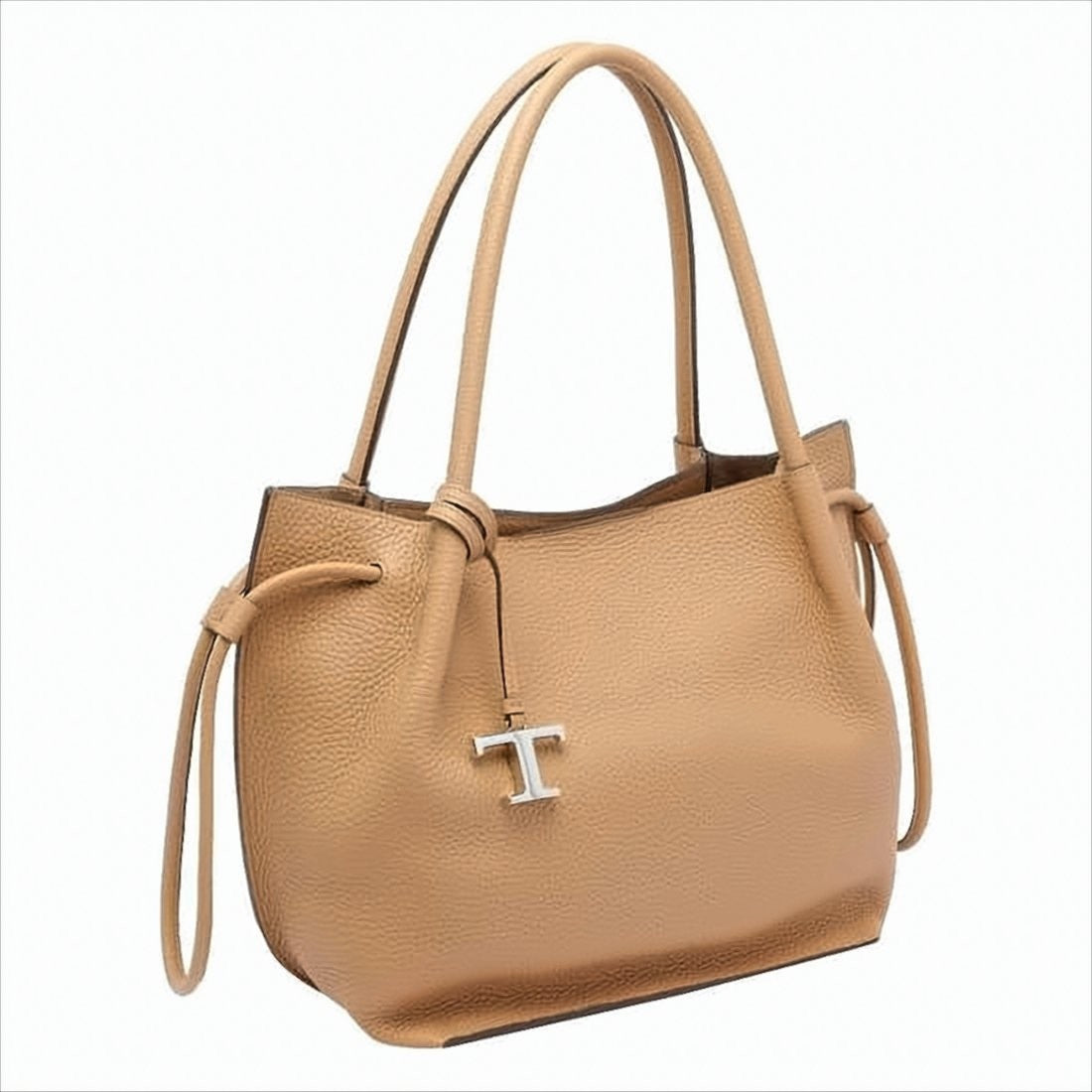 Textured Leather Shoulder Bag with Refined Metallic Charm