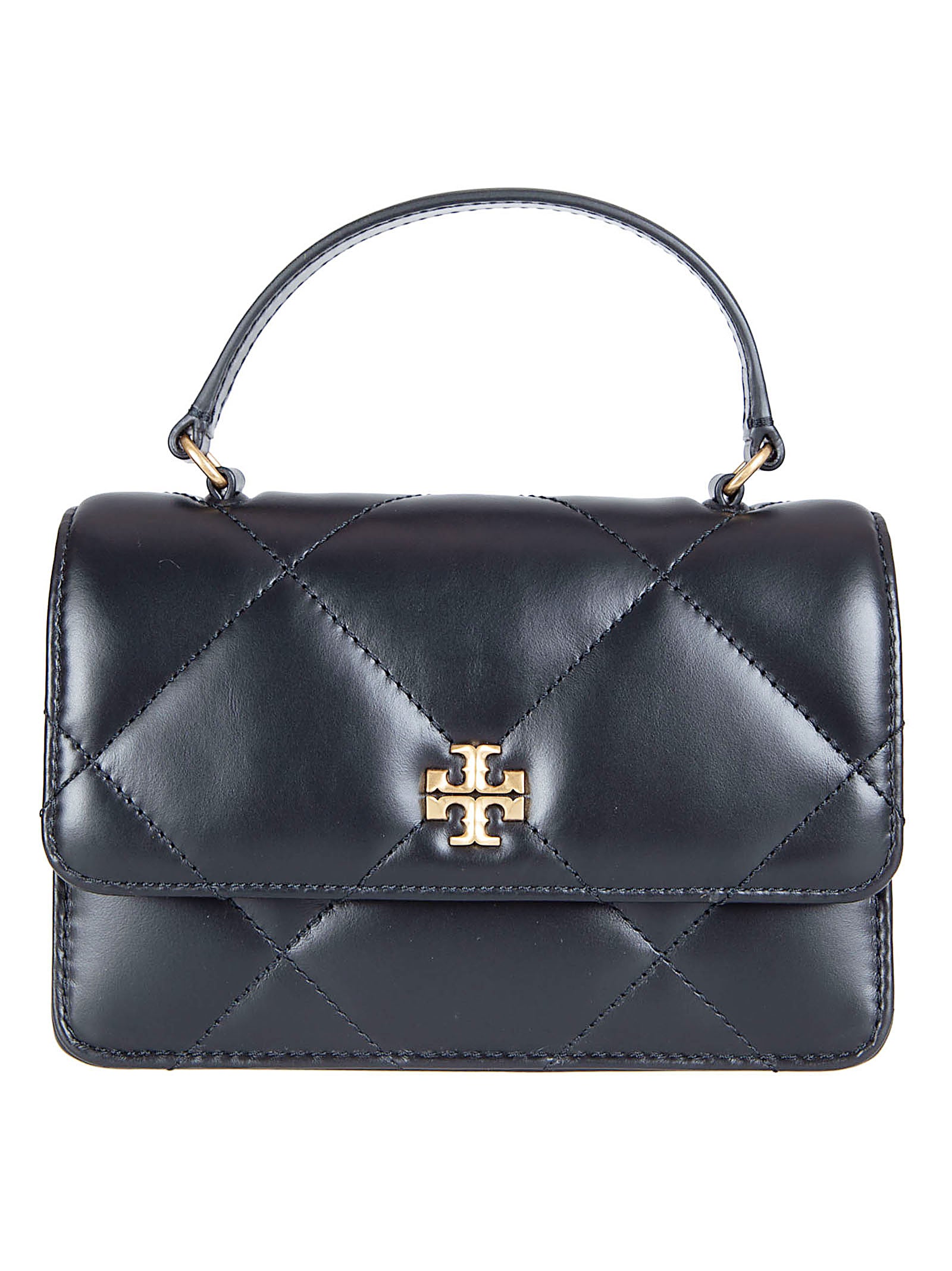 Compact Black Handbag with Quilted Diamond Pattern