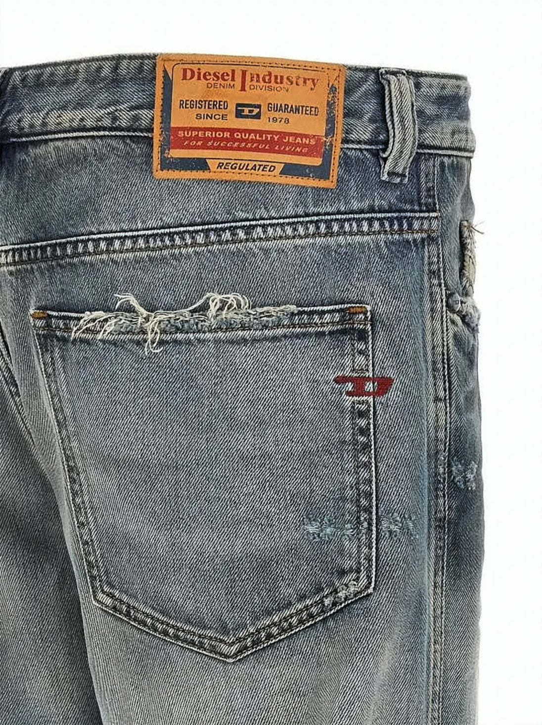 Faded Blue Distressed Cotton Denim Pants