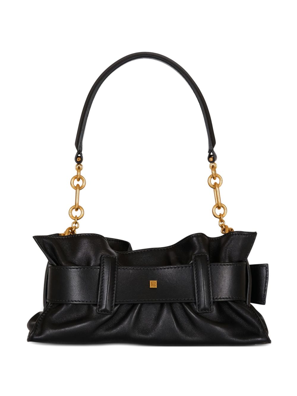 Gathered Black Handbag With Gold Buckle