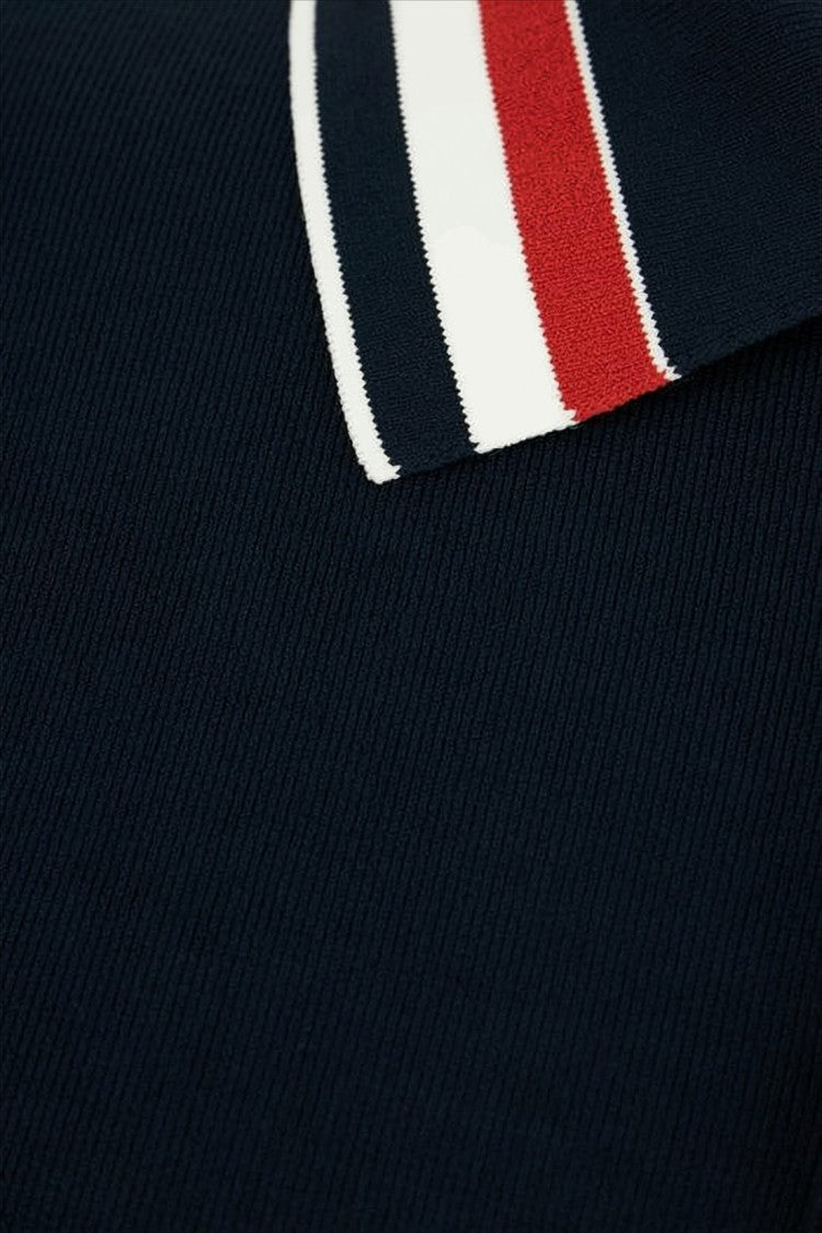 Cropped Blue Polo Shirt with Striped Accents