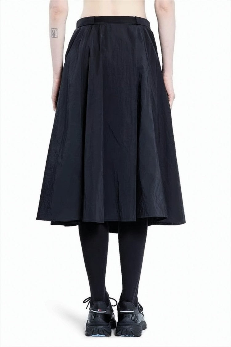 Flared Midi Skirt With Belted Waist And Side Pockets