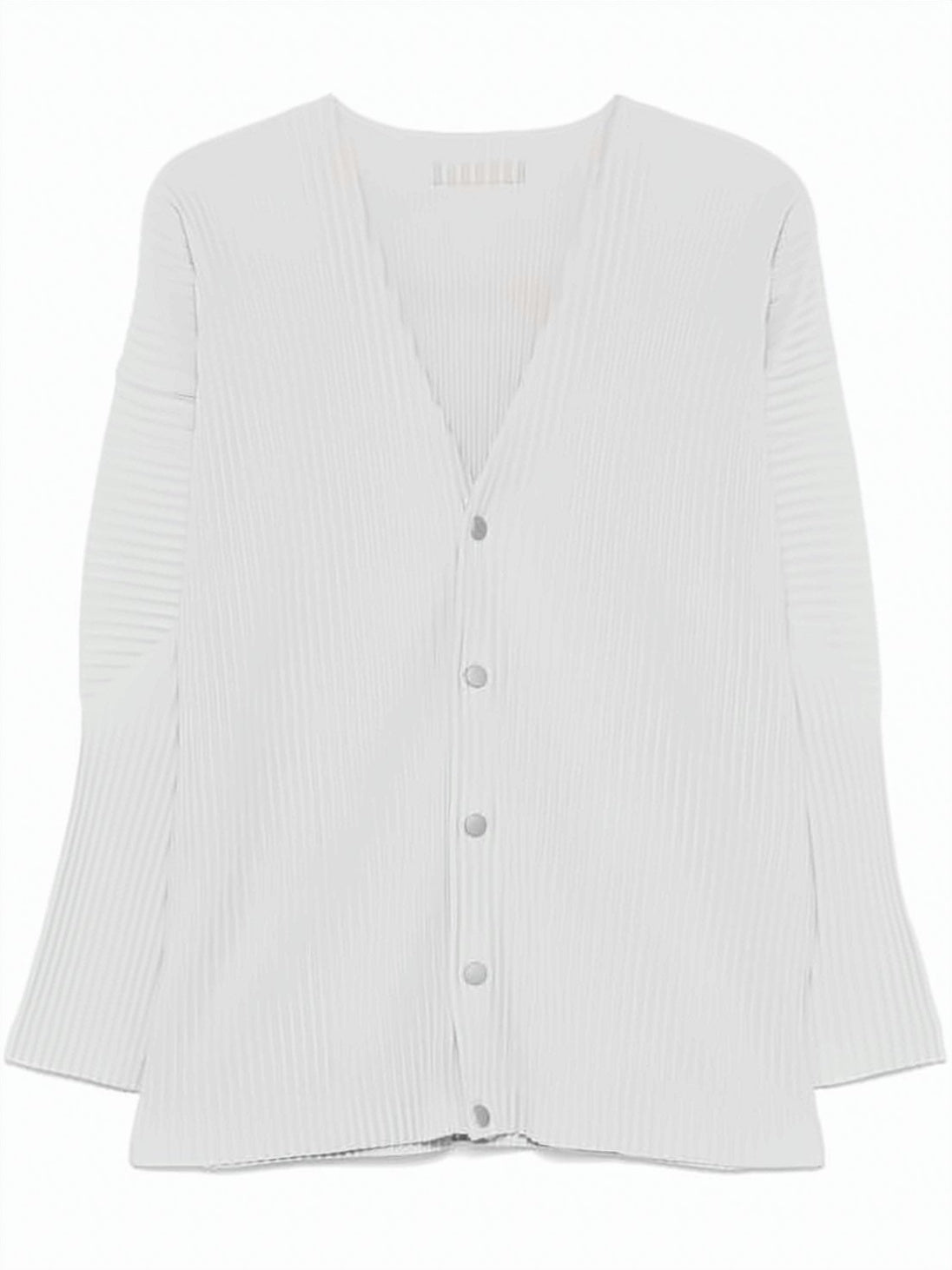 Finely Pleated White Cardigan with V-Neckline