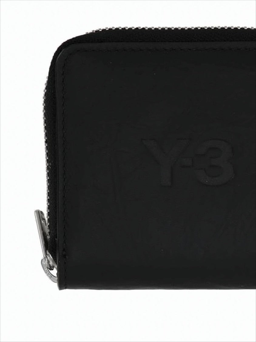 Black Cowhide Compact Wallet with Zip-Around Closure
