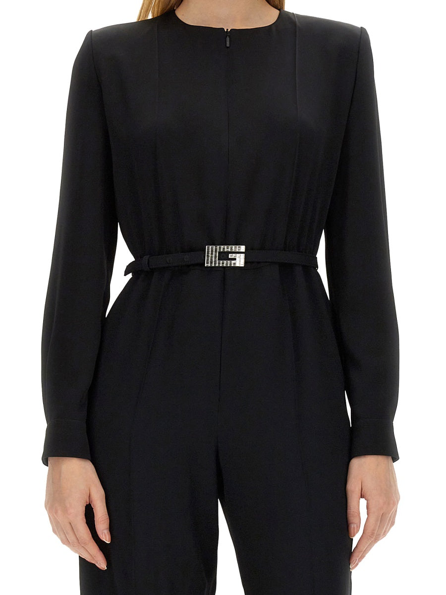Viscose Jumpsuit with Belted Waist and Refined Silhouette